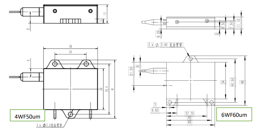 dibuix de dimensions del làser verd de Lumispot Tech 1