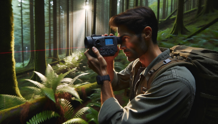 DALL·E 2023-10-30 14.54.02 – 8k HD суперпрозора фотографія людини латиноамериканського походження в лісовій місцевості, освітленій природним сонячним світлом, що пробивається крізь дерева.Він тримається