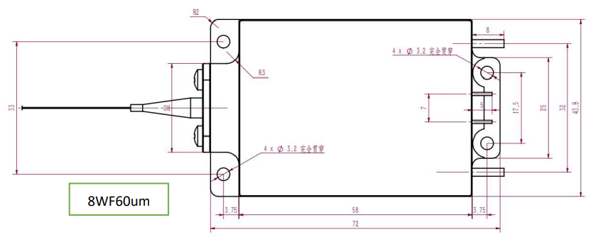 dimension drawing of Green laser from lumispot tech 2